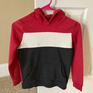 Boys sweatshirt hoodie red, white, and gray size 8